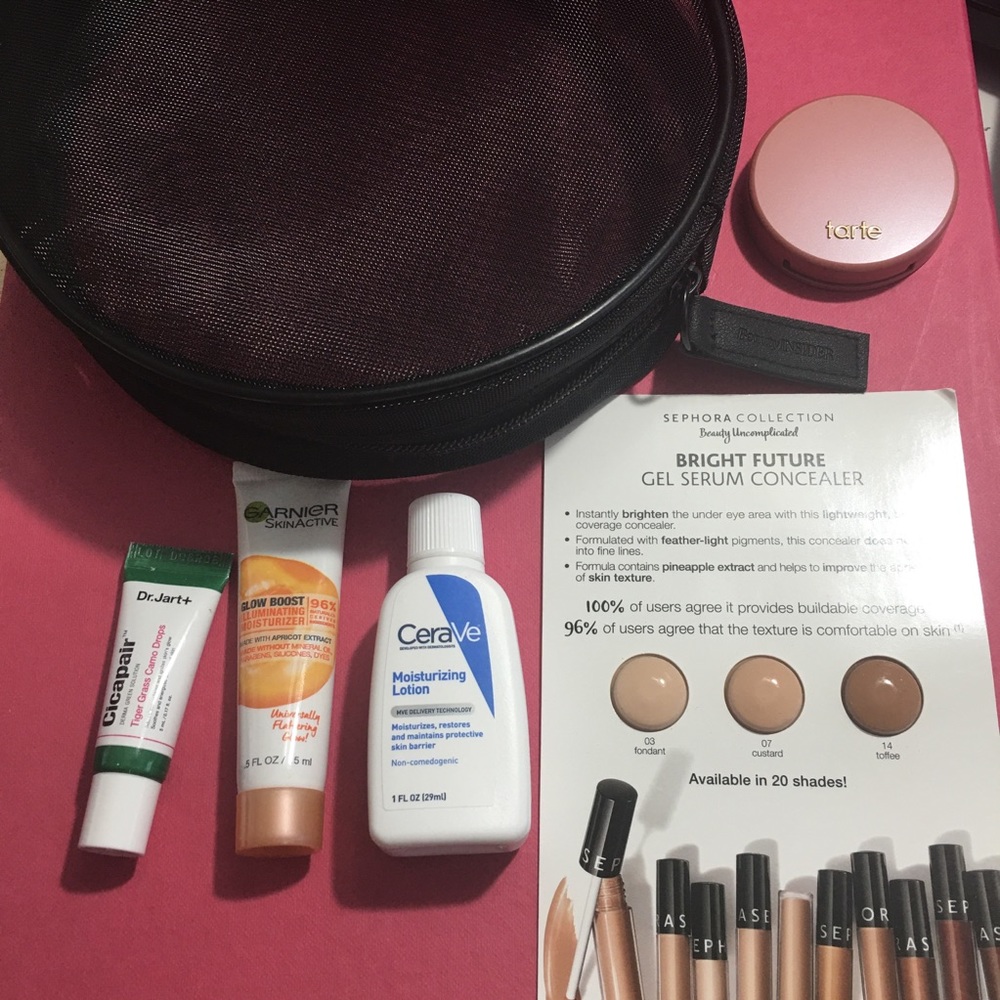 🖤 Sephora black mesh cosmetic bag with 5 samples